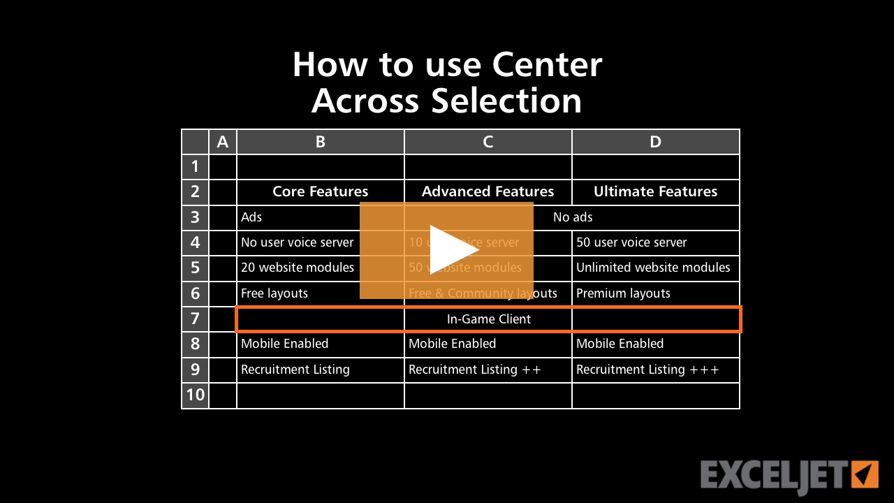 How to use Center Across Selection in Excel