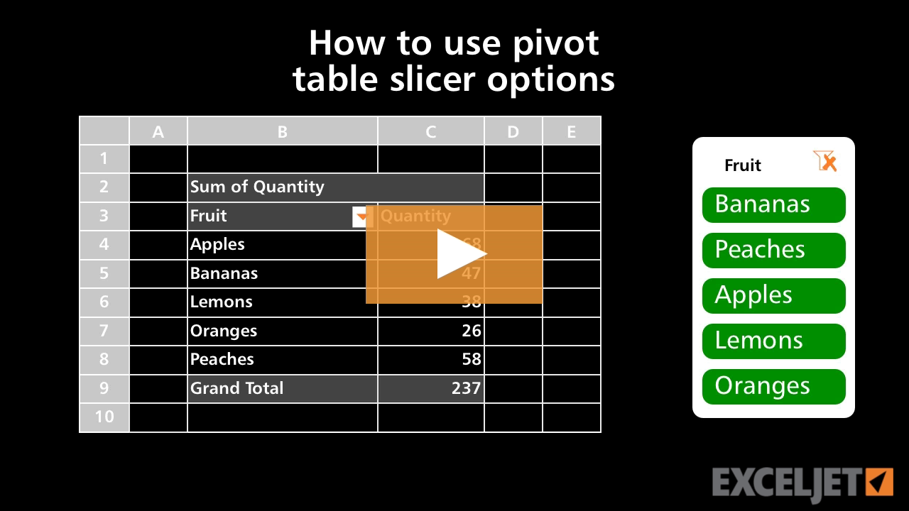 How to use Pivot table slicer options