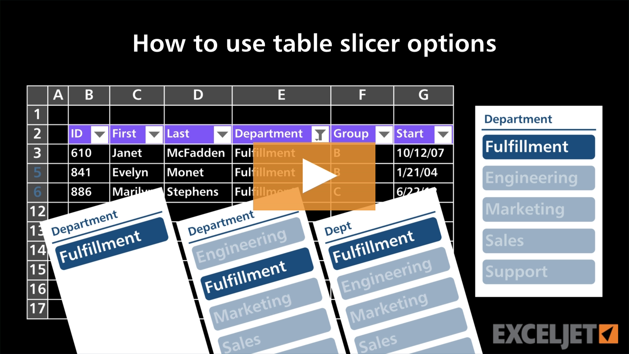 How to use table slicer options