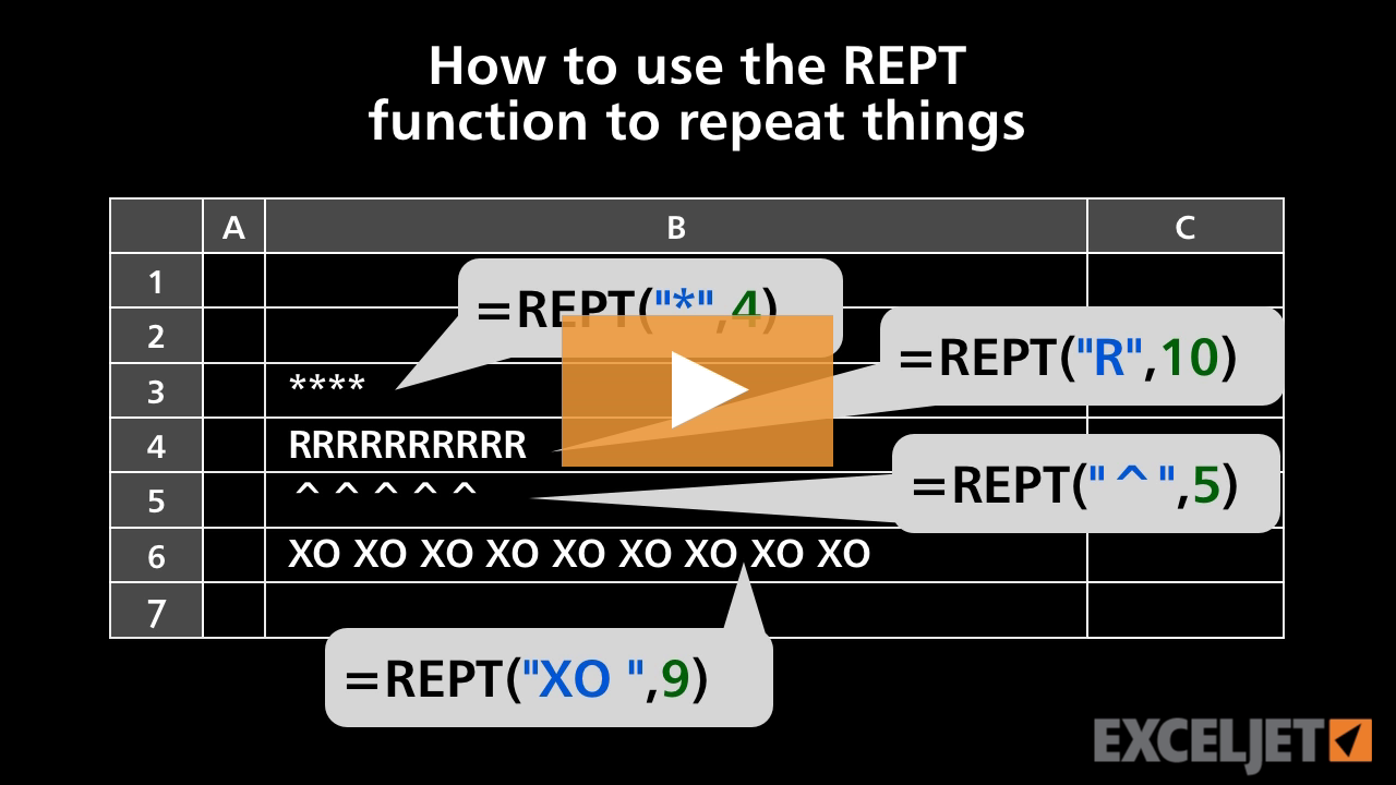 How to use the REPT function to repeat things