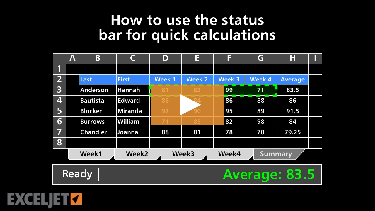 How to use the status bar for quick calculations