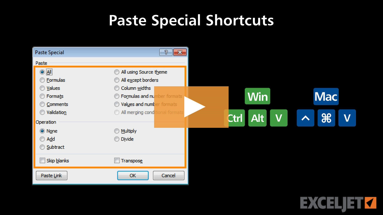 Shortcuts for paste special