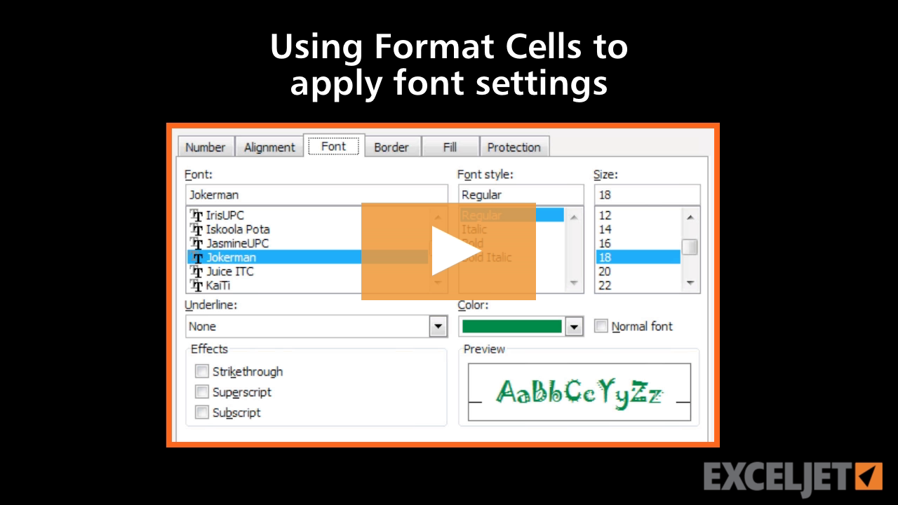 Using Format Cells to apply font settings in Excel